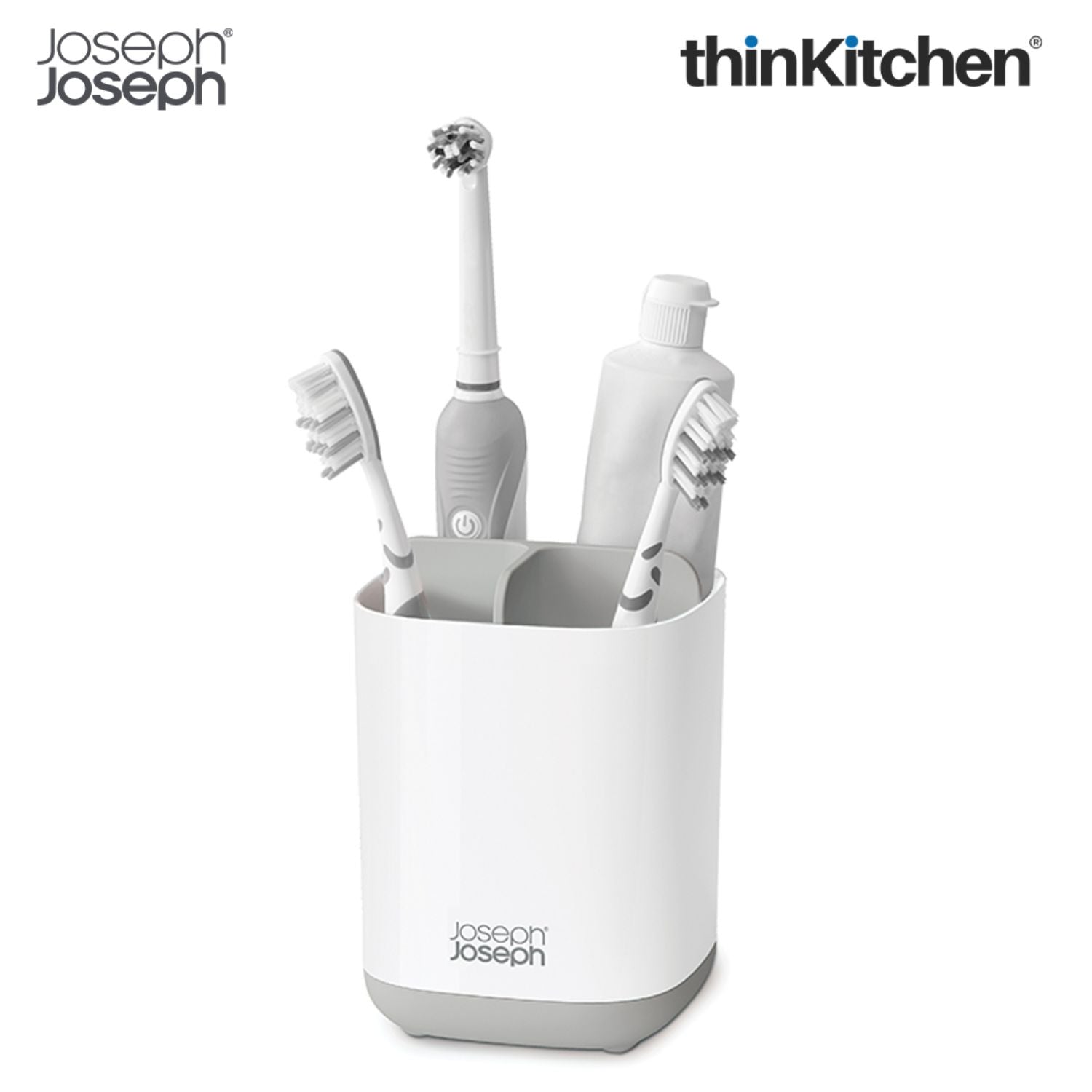 Premium EasyStore Small Toothbrush Caddy - Grey/White | Compact Bathroom Sink Organizer - 3