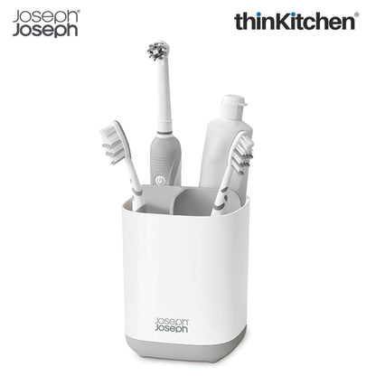 Premium EasyStore Small Toothbrush Caddy - Grey/White | Compact Bathroom Sink Organizer
