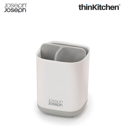 Premium EasyStore Small Toothbrush Caddy - Grey/White | Compact Bathroom Sink Organizer