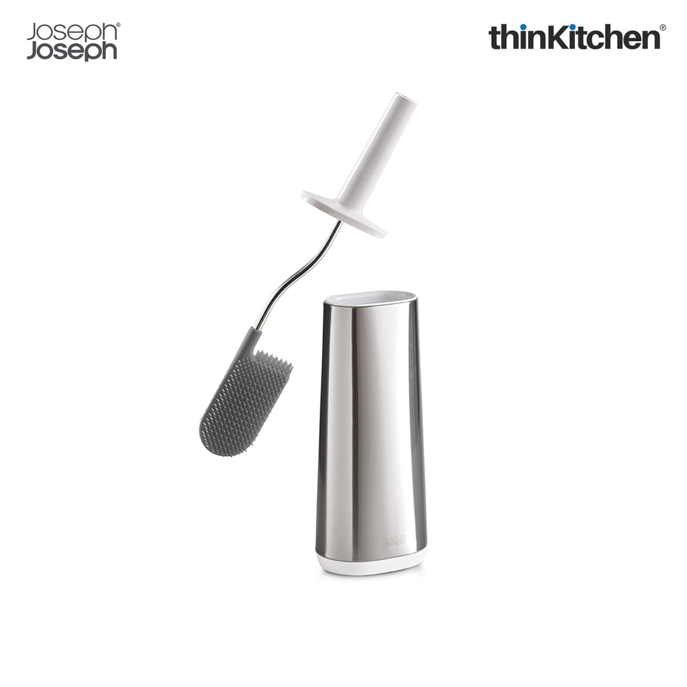 Joseph Joseph Flex Steel Toilet Brush with Stainless Steel Holder–Anti-Clog & Anti-Drip Brush