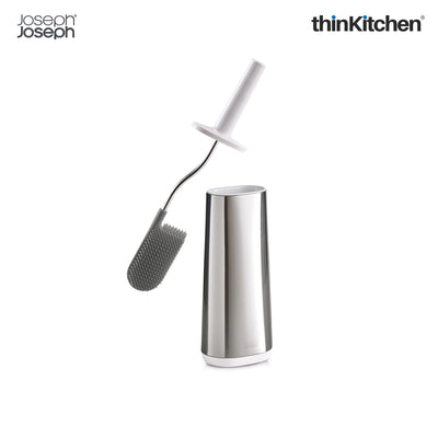 Joseph Joseph Flex Steel Toilet Brush with Stainless Steel Holder–Anti-Clog & Anti-Drip Brush