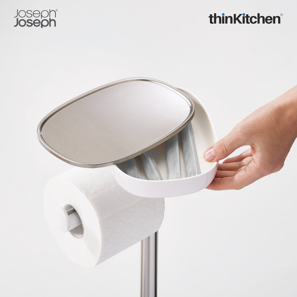 Joseph Joseph EasyStore Premium Toilet Paper Holder with Flex Toilet Brush in Plastic & Steel, White
