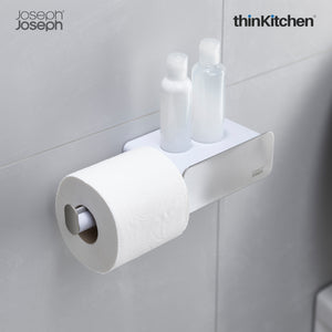 Joseph Joseph EasyStore™ Stainless-Steel Wall-Mounted Toilet Paper Roll Holder with Shelf and Drawer, White