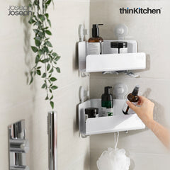 Joseph Joseph Corner Shower Shelf, Set of 2 - EasyStore™ , White | Self draining with Suction Cups Wall Mounting design
