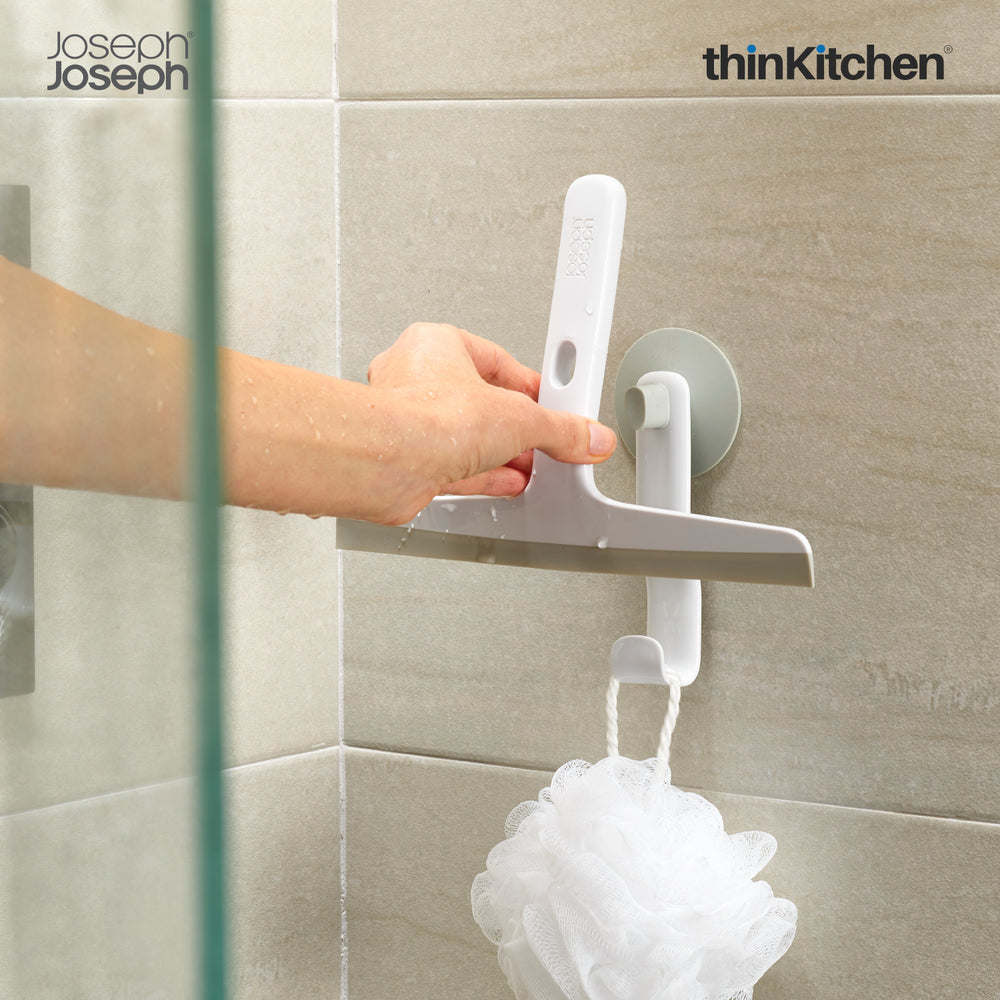 Joseph Joseph Premium  Slimline Glass Cleaner with Storage Hook - Easystore Shower Squeege, Grey
