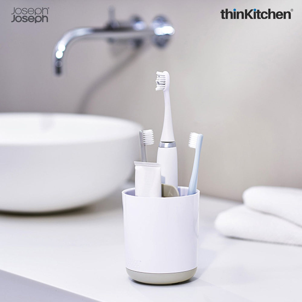 Joseph Joseph Duo Detachable Toothbrush Caddy - Small | Compact Bathroom Sink Organizer , White