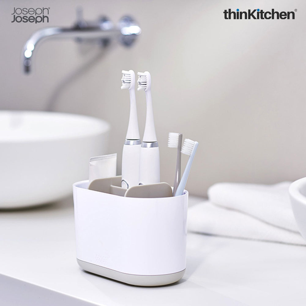 Joseph Joseph Duo Detachable Toothbrush Caddy - Large | Bathroom Sink Organizer with Partitions , White