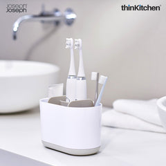 Premium Duo Detachable Toothbrush Caddy - Large | Bathroom Sink Organizer with Partitions , White
