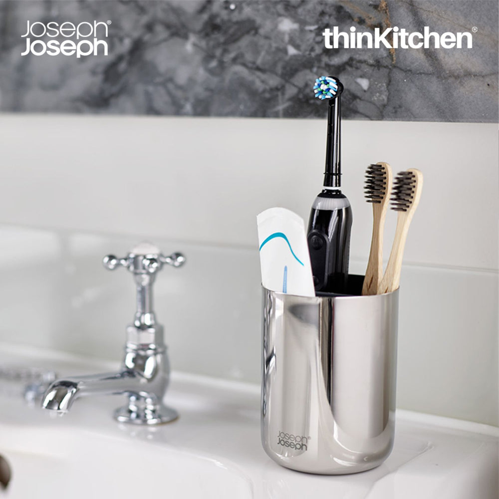 Joseph Joseph Premium EasyStore Small Bathroom Toothbrush Holder & Bathroom Sink Organizer, Silver