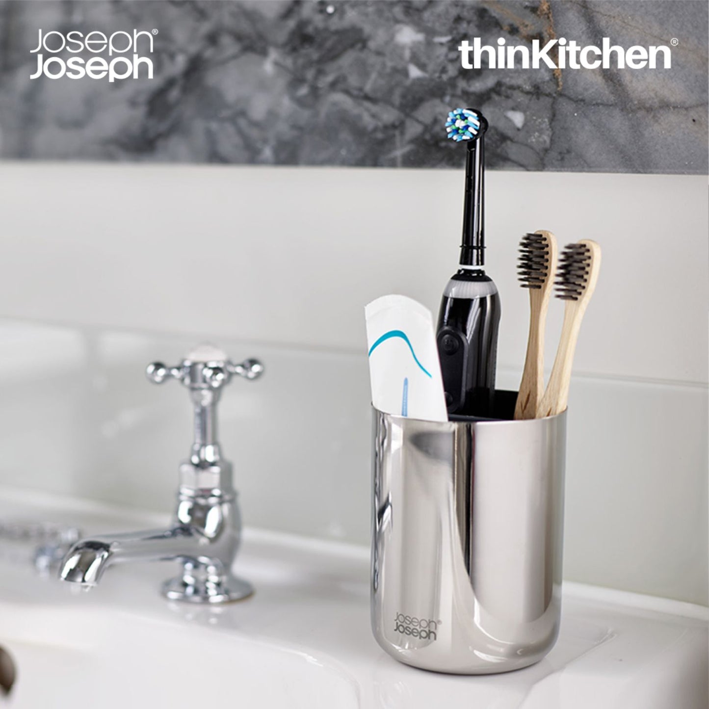 Joseph Joseph Easystore Luxe Stainless Steel Toothbrush Caddy