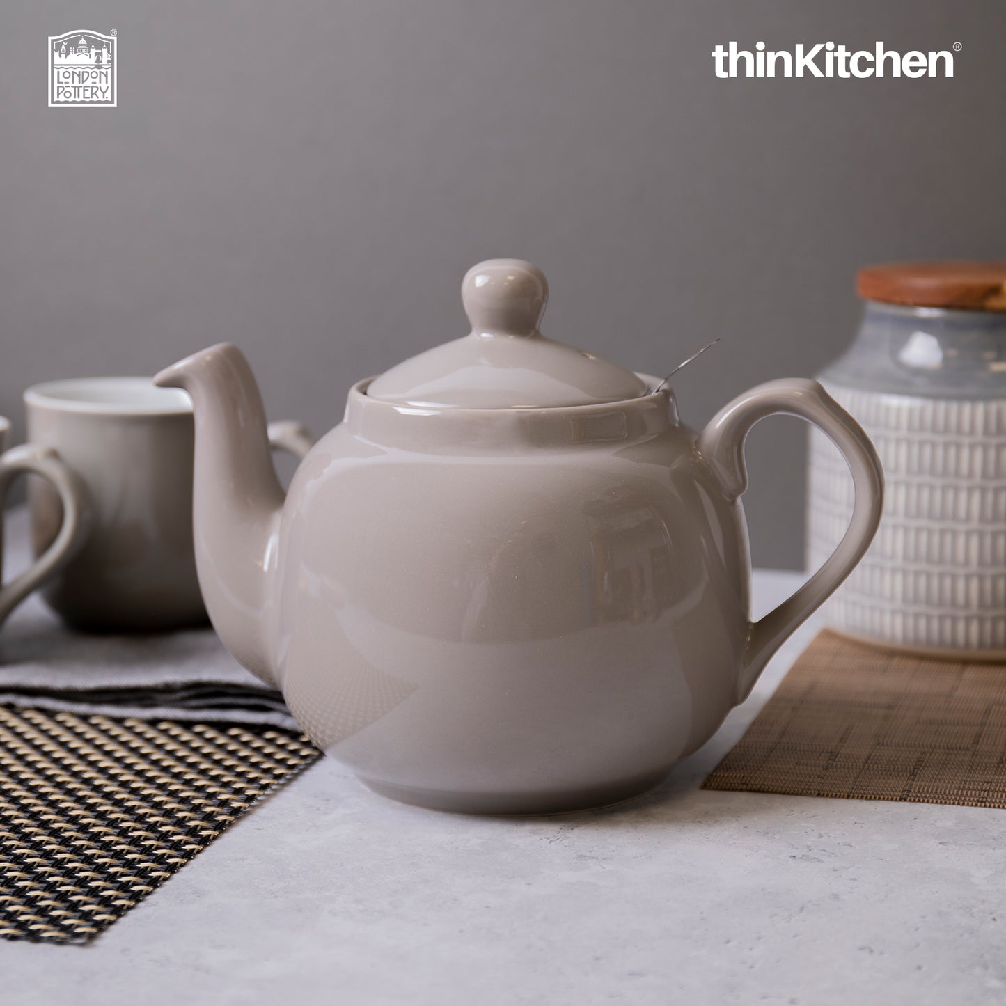 London Pottery Farmhouse Teapot Grey Four Cup 1200ml