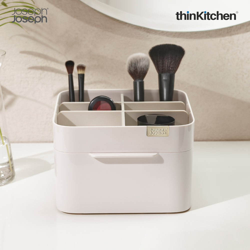 Joseph Joseph Medium Cosmetic Organiser with Drawer, Premium Makeup Storage Box for Lipsticks, Brushes & Beauty Essentials - White