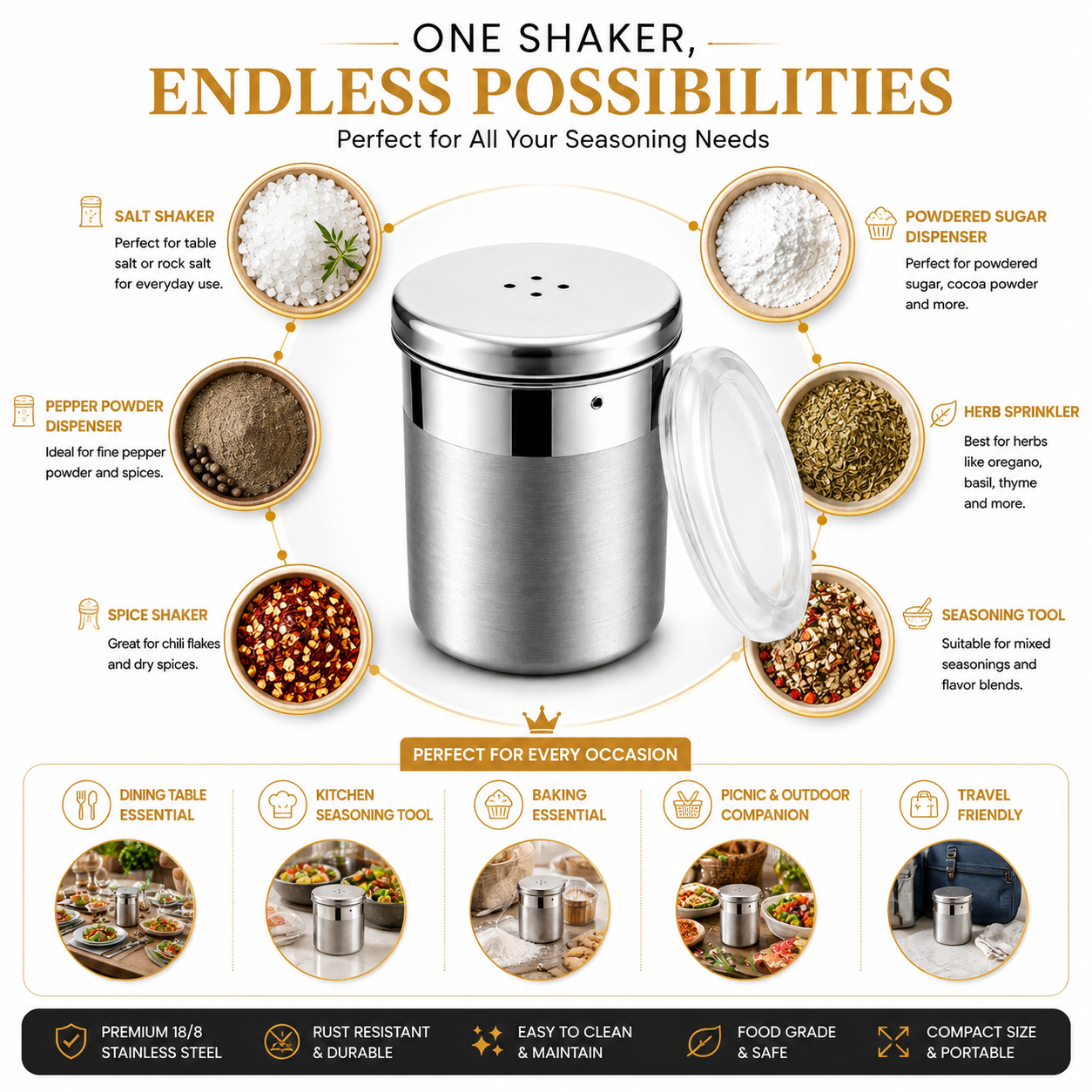 Culinex Stainless Steel Portable Small 120ml Mini Salt Dispenser 6x5 cms for Salt, Powdered Sugar