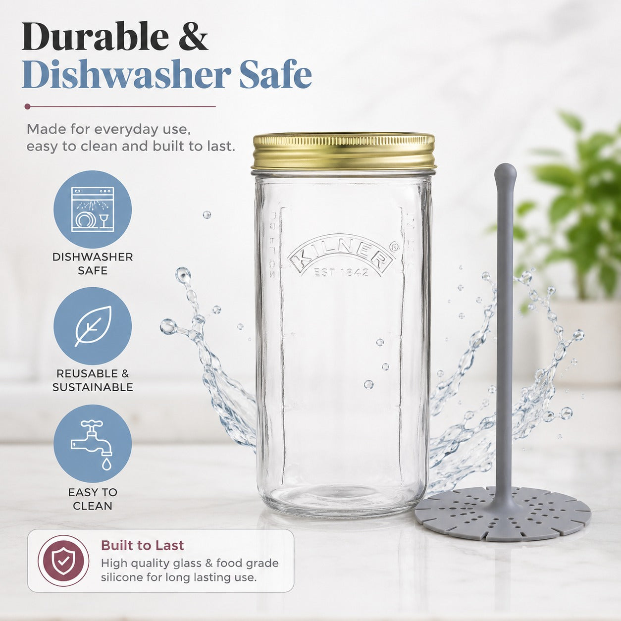 Kilner Premium 1 Litre Glass Pickle Jar with Lifter and Screw Lid for Pickles, Achaar - 6