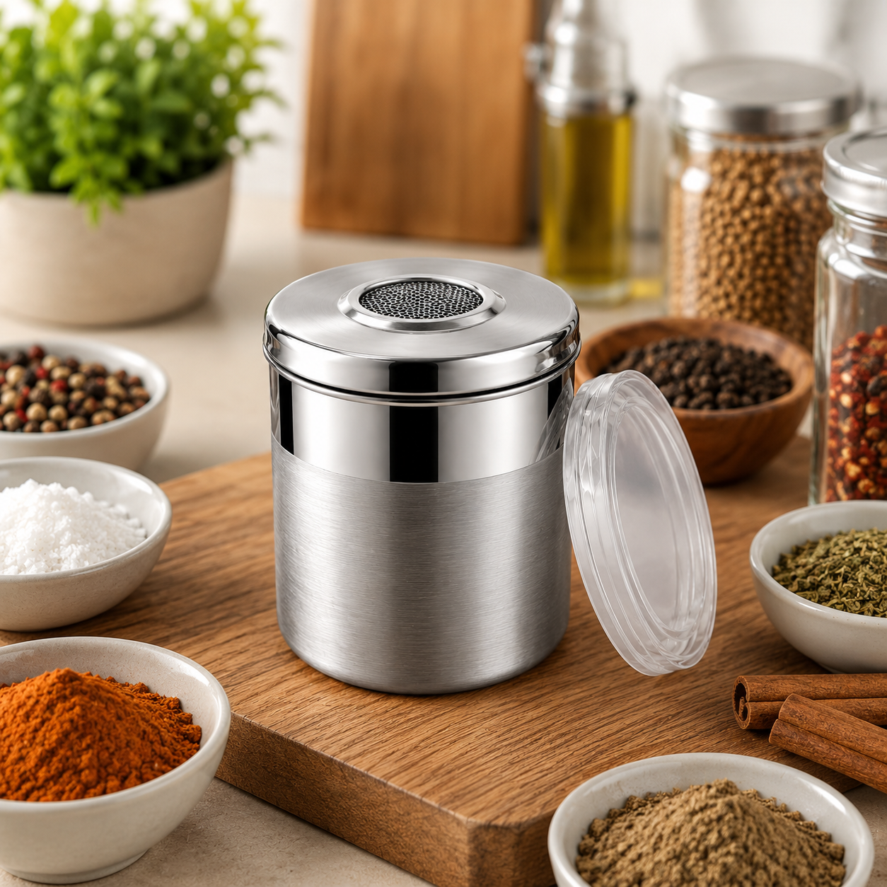 Culinex Stainless Steel Small Portable 100ml Fine Seasoning, Salt / Pepper Dispenser - 5 x 6 cms for Masala, Icing Sugar, Seasoning, Condiments - 5