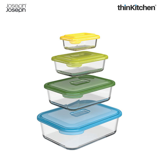 Joseph Joseph Set Of 4 Glass Containers with Airtight Lids | Oven & Freezer Safe