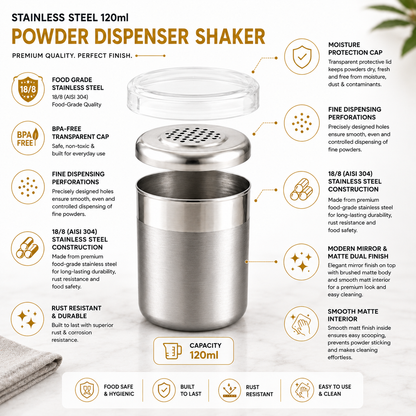 Culinex Stainless Steel Small Portable 120ml Fine Dispenser Shaker for Icing Sugar, Cocoa, Cinnamon, Baking Sprinkler  - 6 x 5 cms