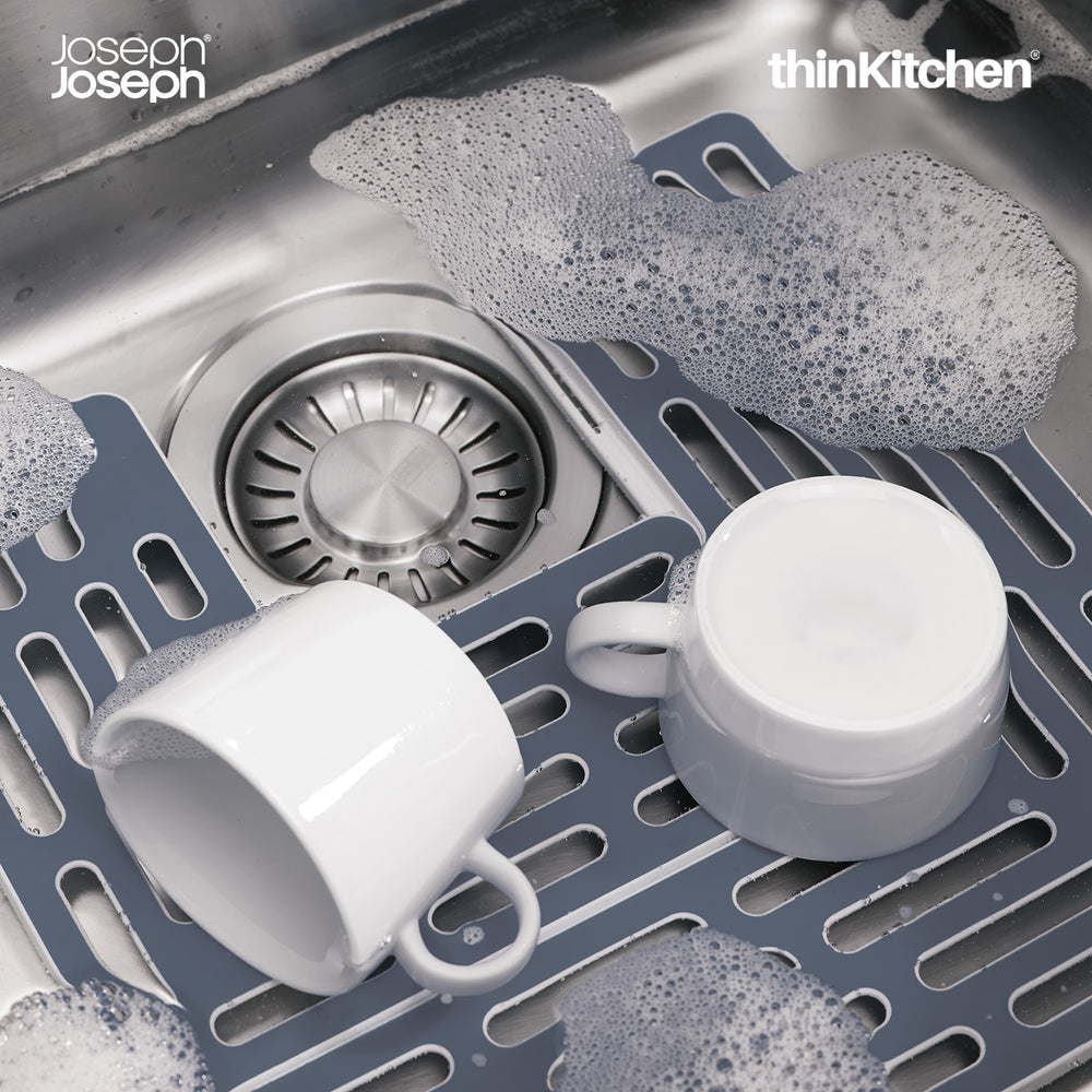 Joseph Joseph Premium SinkSaver Adjustable Sink Protector – Non-Slip Kitchen Organizer Rack Mat with 2-Grid Sections, Grey