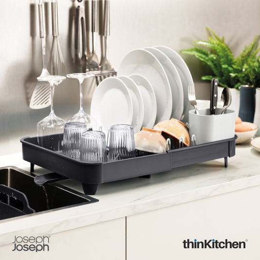 Joseph Joseph Premium Extendable Grey Dish Drying Rack with Removable Cutlery Holder and Steel Rack
