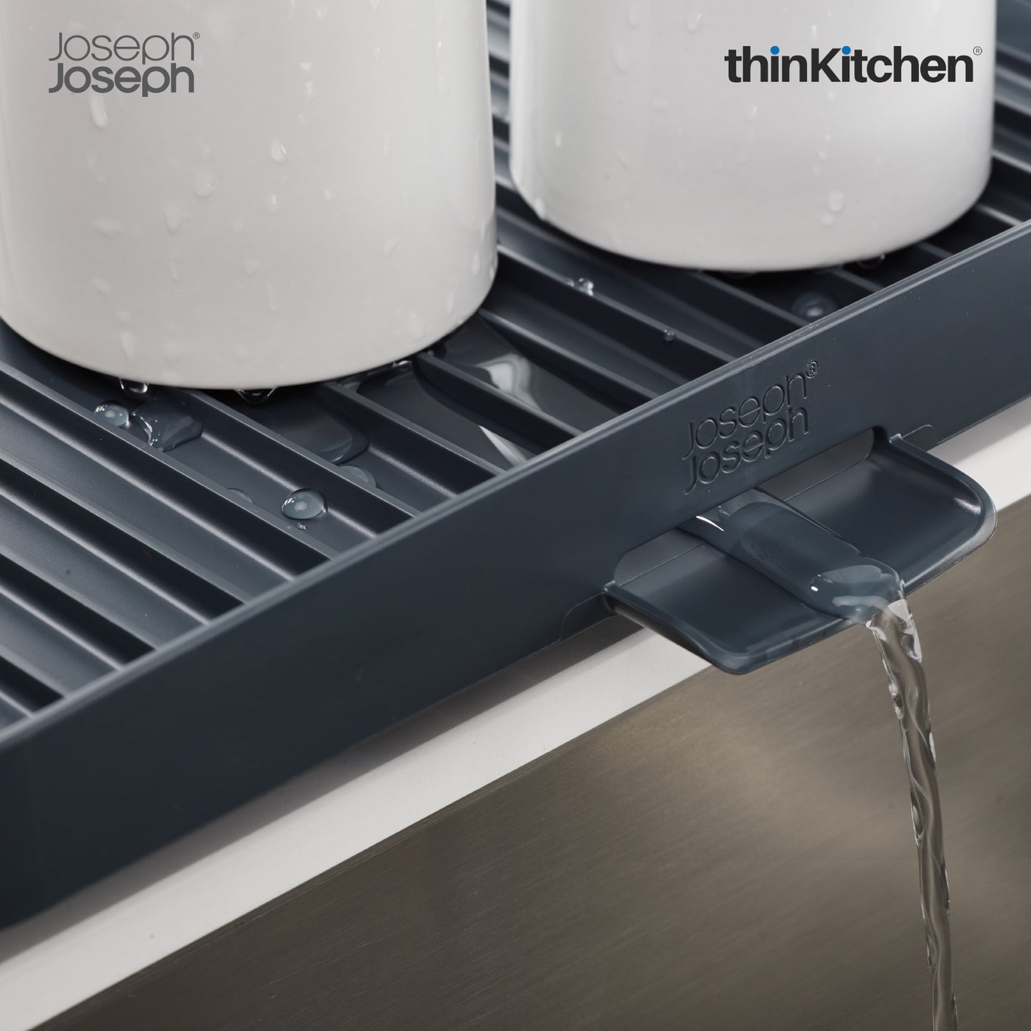 Joseph Joseph Y-Rack Dish Rack And Drainboard Set With Cutlery Organizer Dish Drainer, Grey