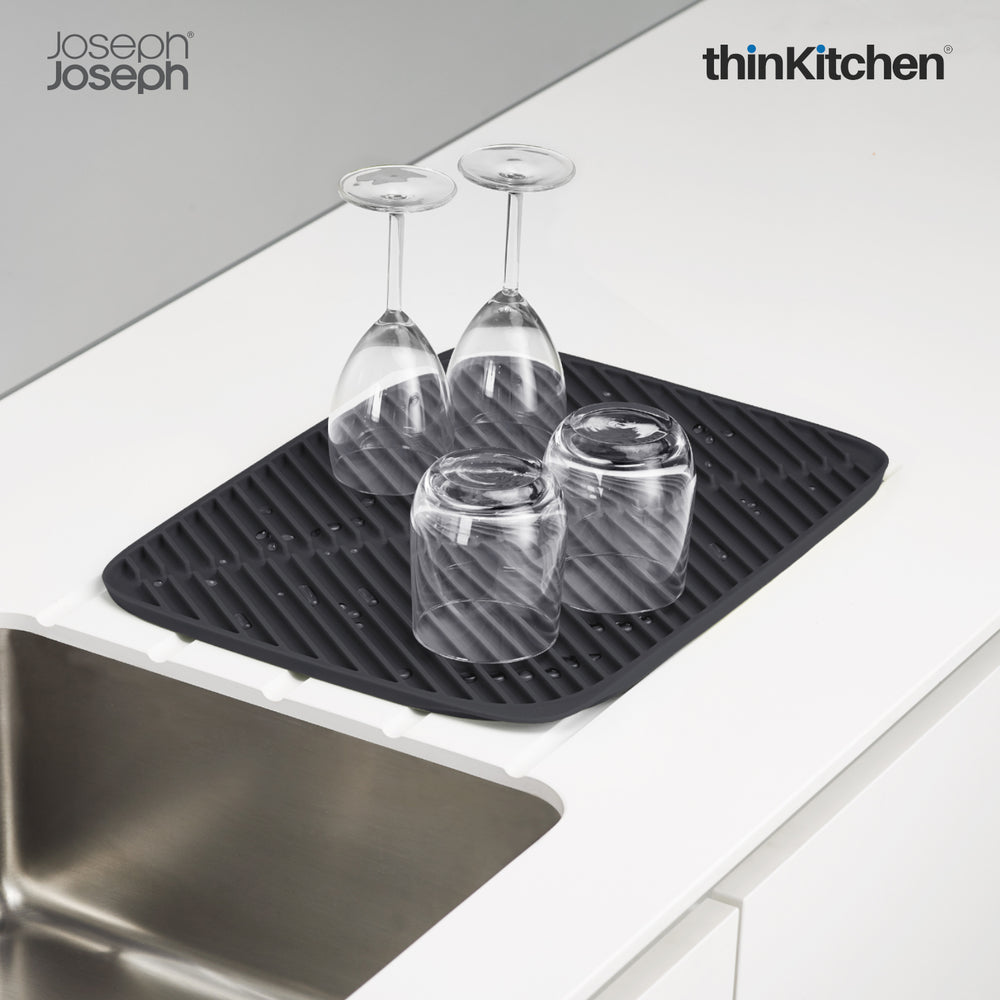 Jseph Joseph Premium Flume Folding Large Draining Mat – Soft Silicone Dish Rack for Kitchen, Green/Grey