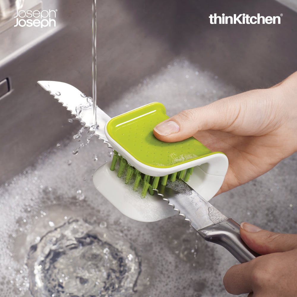 Joseph Joseph International Knife Cleaner- BladeBrush, Green | Wrapround Design for Cutlery, Knives