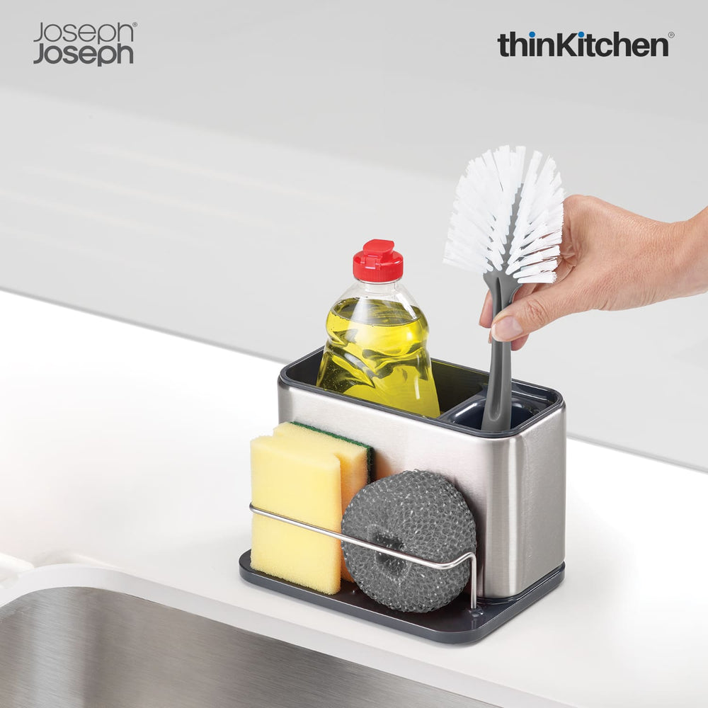 Joseph Joseph Surface Large Premium Sink Caddy with Sponge Holder with Non-Slip Base, Plastic & Stainless Steel, Grey