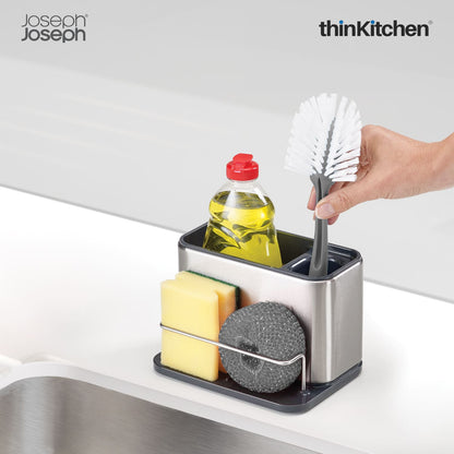 Joseph Joseph Kitchen Sink Caddy With Sponge Holder – Grey | Compact Sink Organiser With Drainage & Cloth Rail | Kitchen Sink Tidy
