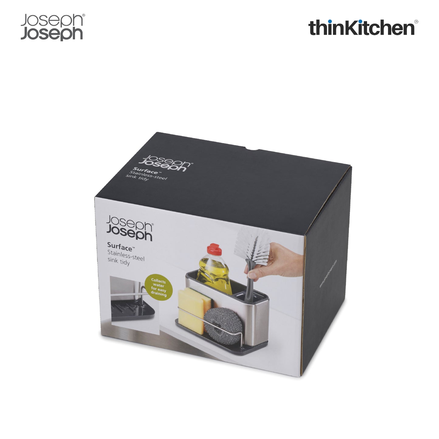 Joseph Joseph Kitchen Sink Caddy With Sponge Holder – Grey | Compact Sink Organiser With Drainage & Cloth Rail | Kitchen Sink Tidy