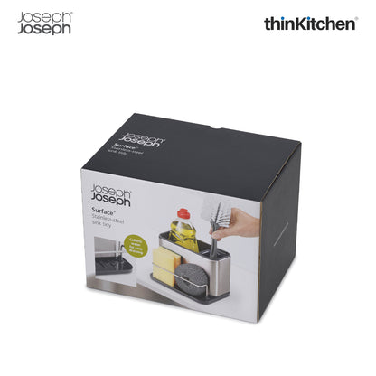 Joseph Joseph Kitchen Sink Caddy With Sponge Holder – Grey | Compact Sink Organiser With Drainage & Cloth Rail | Kitchen Sink Tidy