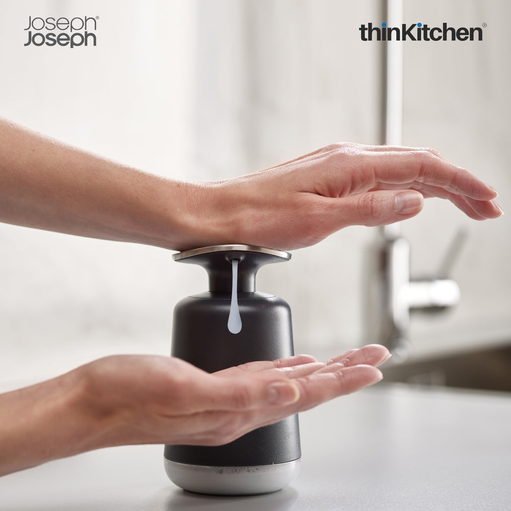 Joseph Joseph International Presto Stainless Steel Liquid Soap Dispenser with Large Pump for Bathroom, Kitchen Sink - Grey, 250ml