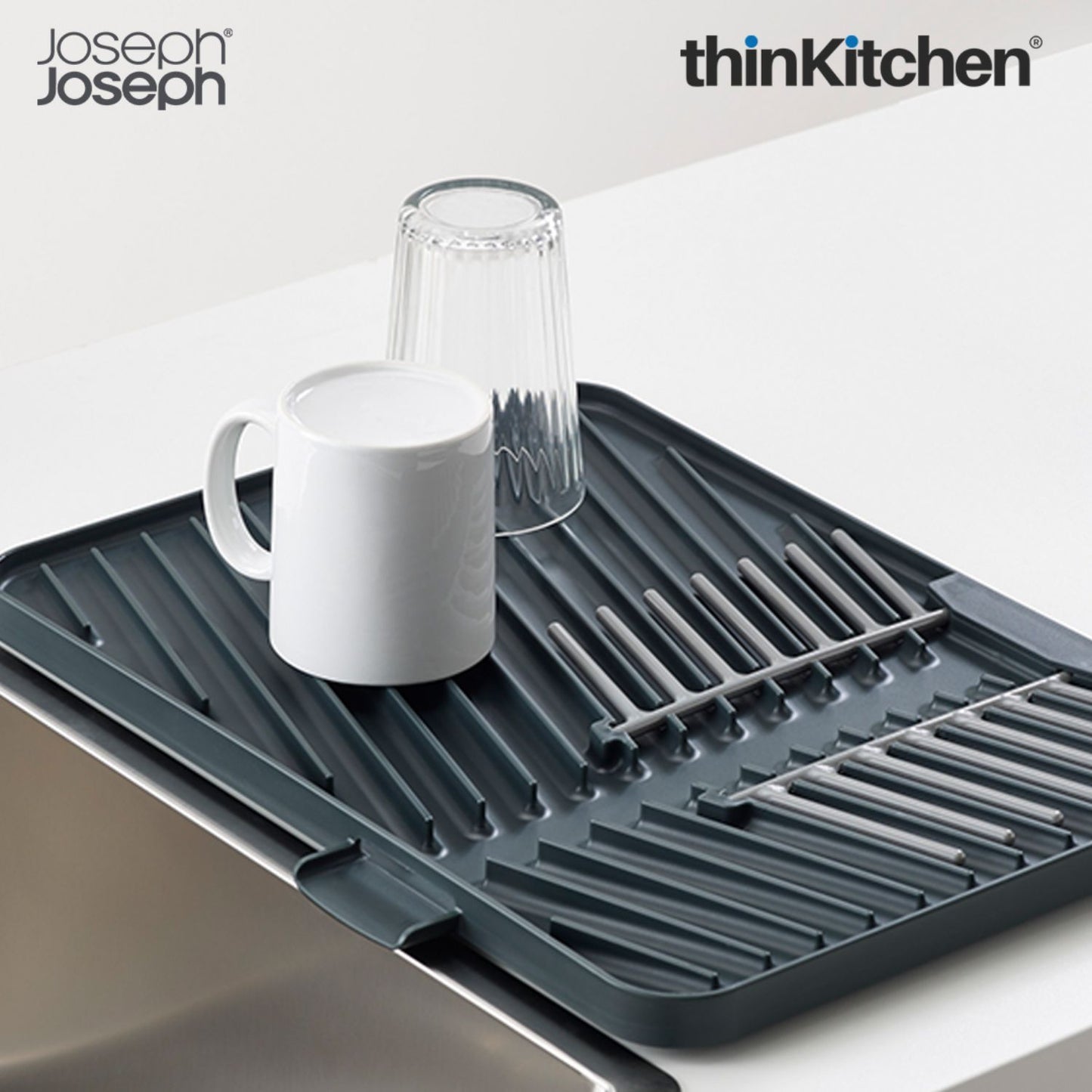 Joseph Joseph Adjustable Dish Drainer with Drip Tray, Grey