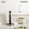 Joseph Joseph Stainless Steel Push Tear Kitchen Roll Holder, Kitchen Towel Stand - Grey | Non-Slip, Space Saving