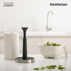 Joseph Joseph Premium Stainless Steel Push Tear Kitchen Roll Holder, Kitchen Towel Stand - Grey | Non-Slip, Space Saving | For thinKitchen