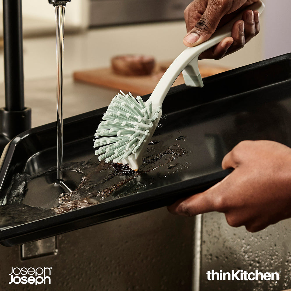 Joseph Joseph Edge Dish Brush with Sink Rest Design for Easy Storage - Light Stone/Sage