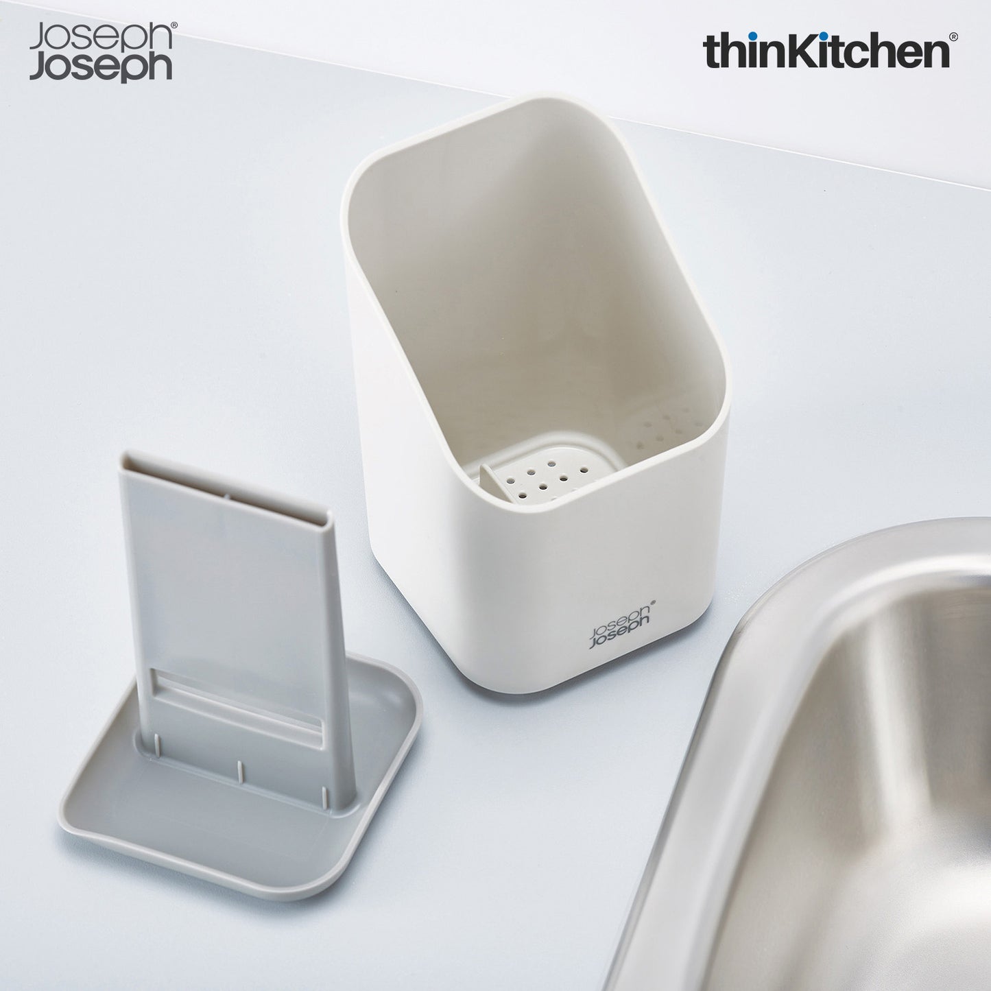 Joseph Joseph Duo Kitchen Sink Cutlery Drainer with Knife Slot, Kitchen Sink Drying Rack Cutlery Organizer, Grey