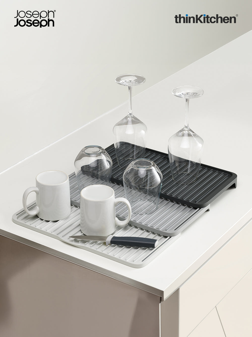 Joseph Joseph Premium Expandable Tiered Dish Rack with Drainer Tray and Spout, Kitchen Sink Dish Rack Organizer