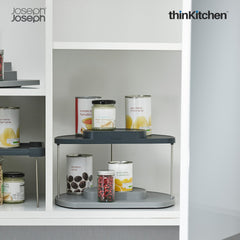 Joseph Joseph Premium  2-Tier Rotating Organiser, Kitchen Cabinet Storage for Bottles, Jars, Spices - CupboardStore, Grey
