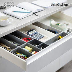 Joseph Joseph International 10-Piece Modular Drawer Organiser Set for Cutlery, Stationery, Tools - Grey