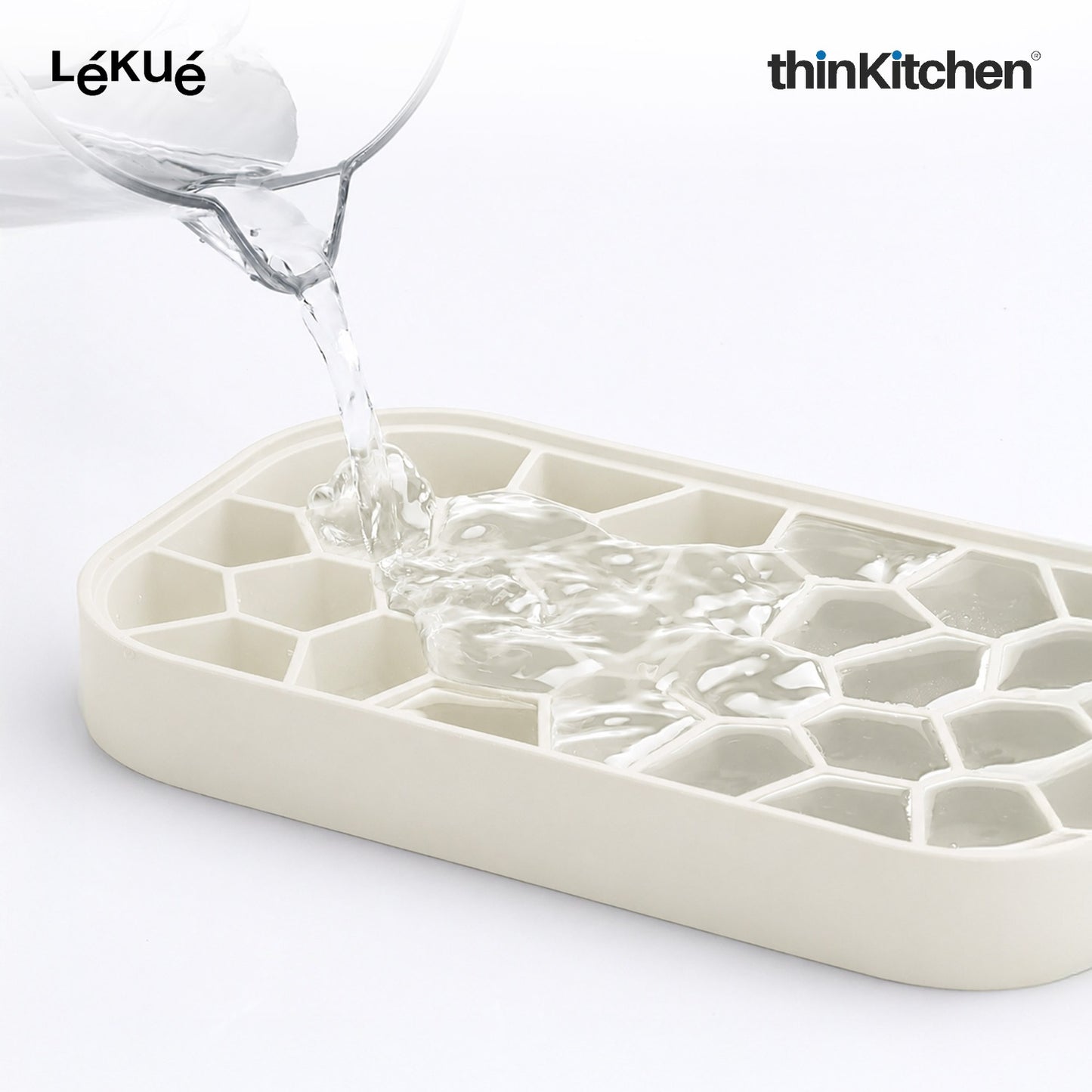 LÉKUÉ Silicone Ice Box Ice Cube Tray, Makes & Stores Upto 132 Ice Cubes, Ice Tray with Lid - White