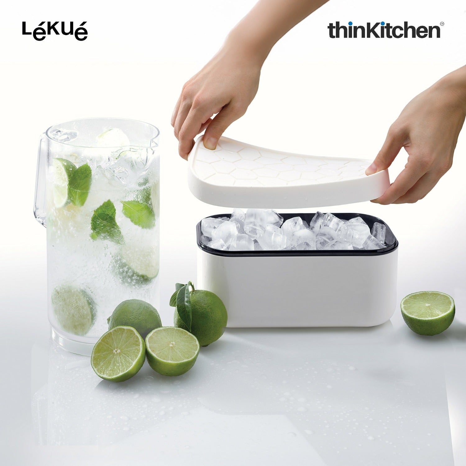 LÉKUÉ Silicone Ice Box Ice Cube Tray, Makes & Stores Upto 132 Ice Cubes, Ice Tray with Lid - White - 4
