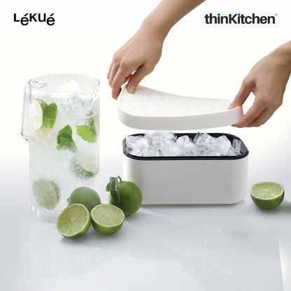 LÉKUÉ Silicone Ice Box Ice Cube Tray, Makes & Stores Upto 132 Ice Cubes, Ice Tray with Lid - White