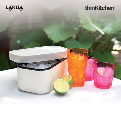 LÉKUÉ Silicone Ice Box Ice Cube Tray, Makes & Stores Upto 132 Ice Cubes, Ice Tray with Lid - White