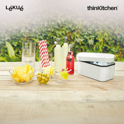 LÉKUÉ Silicone Ice Box Ice Cube Tray, Makes & Stores Upto 132 Ice Cubes, Ice Tray with Lid - White
