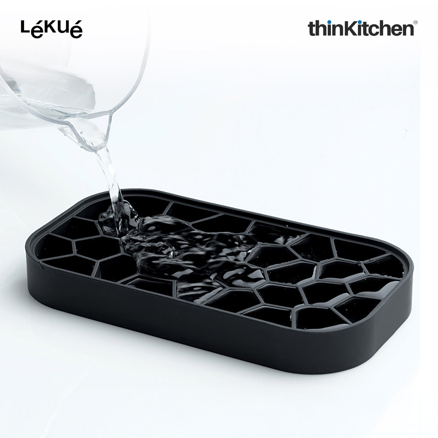LÉKUÉ Silicone Ice Box Ice Cube Tray, Makes & Stores Upto 132 Ice Cubes, Ice Tray with Lid - Black