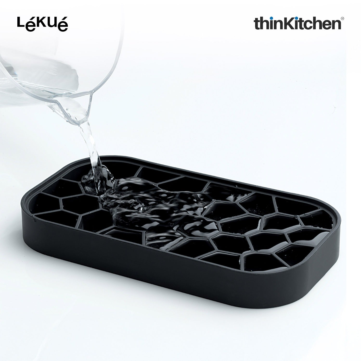 LÉKUÉ Silicone Ice Box Ice Cube Tray, Makes & Stores Upto 132 Ice Cubes, Ice Tray with Lid - Black - 1