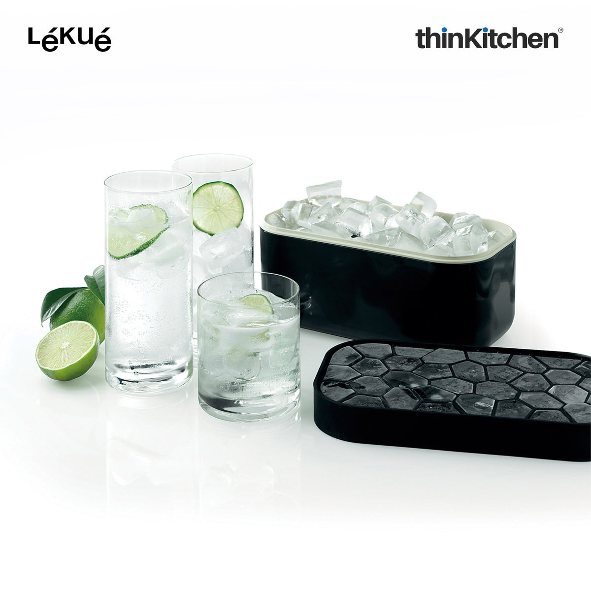 LÉKUÉ Silicone Ice Box Ice Cube Tray, Makes & Stores Upto 132 Ice Cubes, Ice Tray with Lid - Black