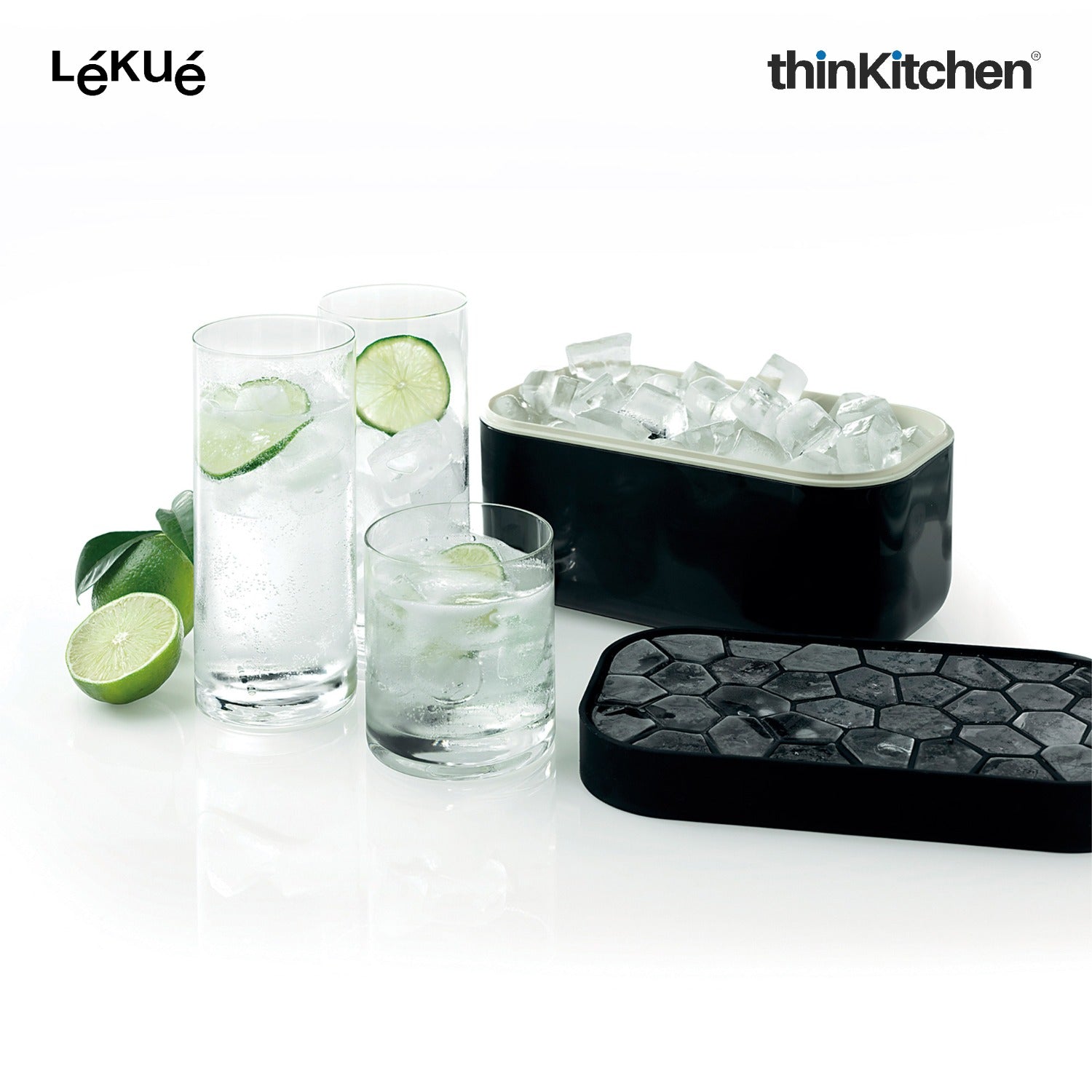 LÉKUÉ Silicone Ice Box Ice Cube Tray, Makes & Stores Upto 132 Ice Cubes, Ice Tray with Lid - Black - 7