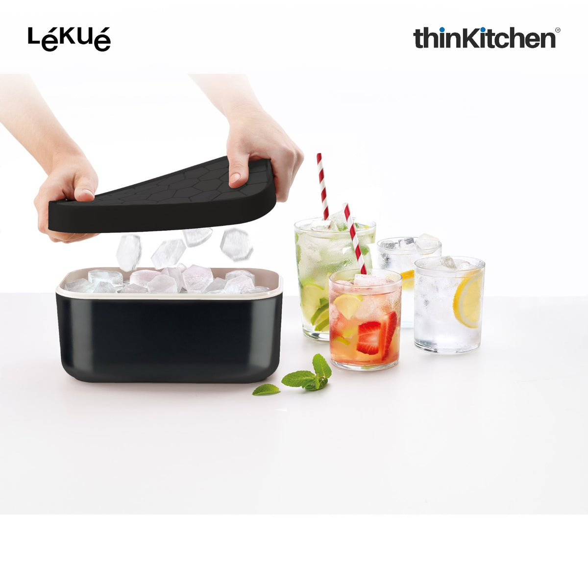 LÉKUÉ Silicone Ice Box Ice Cube Tray, Makes & Stores Upto 132 Ice Cubes, Ice Tray with Lid - Black - 6