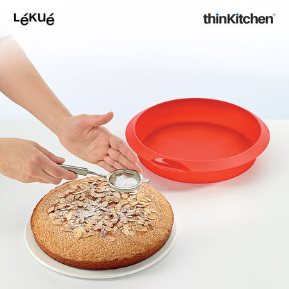 LÉKUÉ Premium Platinum Silicone Round Red Cake Mould 7.9 Inch, Non-Stick Surface, Reusable Baking Mould